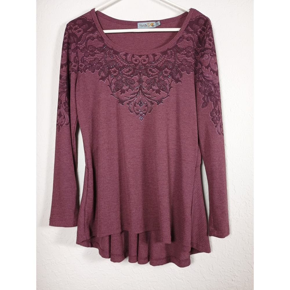 Unity‎ World Wear Blouse Shirt Top Tunic Medium M Plum Thermal...